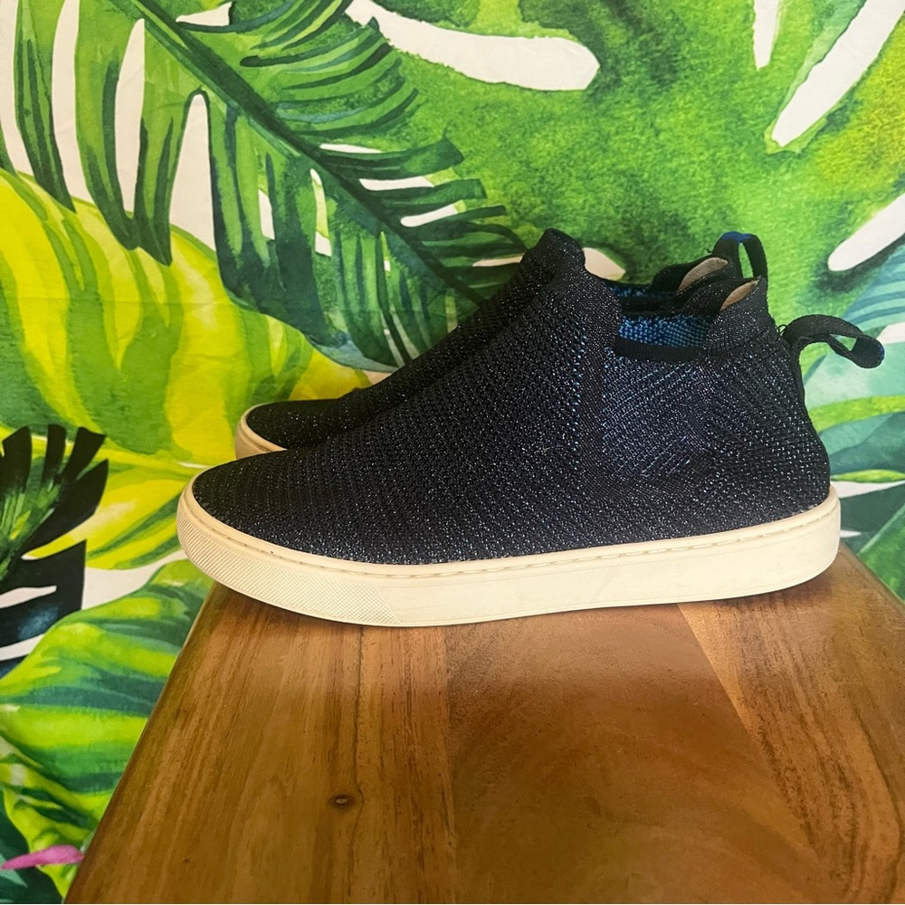 Rothy’s 8.5M The Chelsea Limited Edition Metallic Blue Knit Slip On Fall Boots